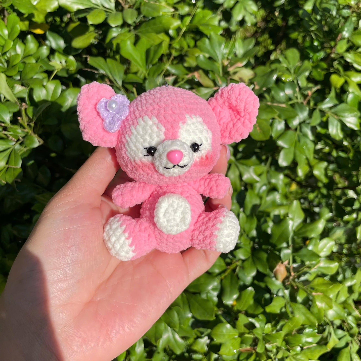 Handmade Crochet Shellie May Keychain, Pink Teddy Bear
