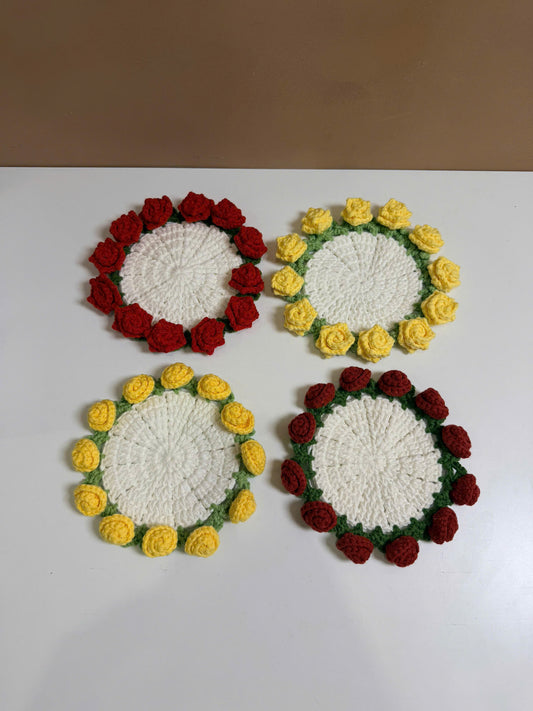 Handmade Crochet Flower Pot Coaster - Rose