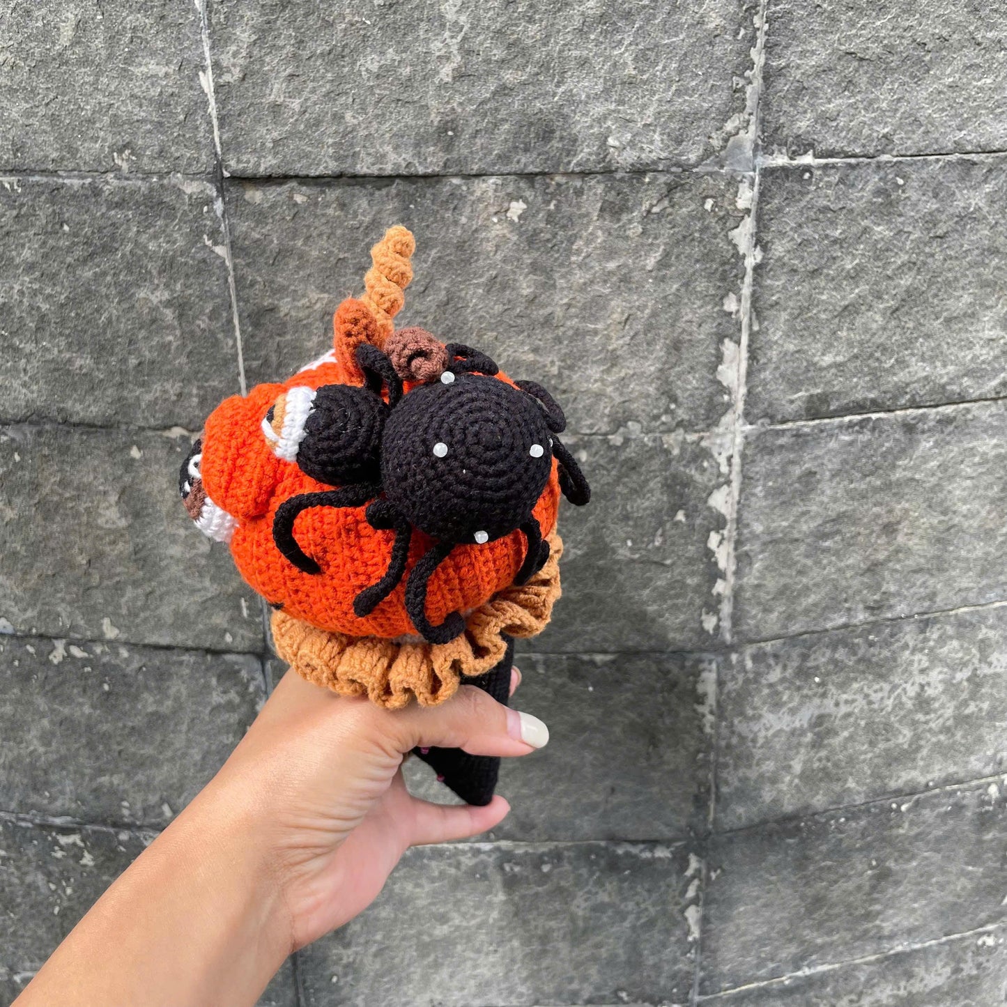 Handmade Crochet Halloween Creepy Pumpkin Ice Cream Plush