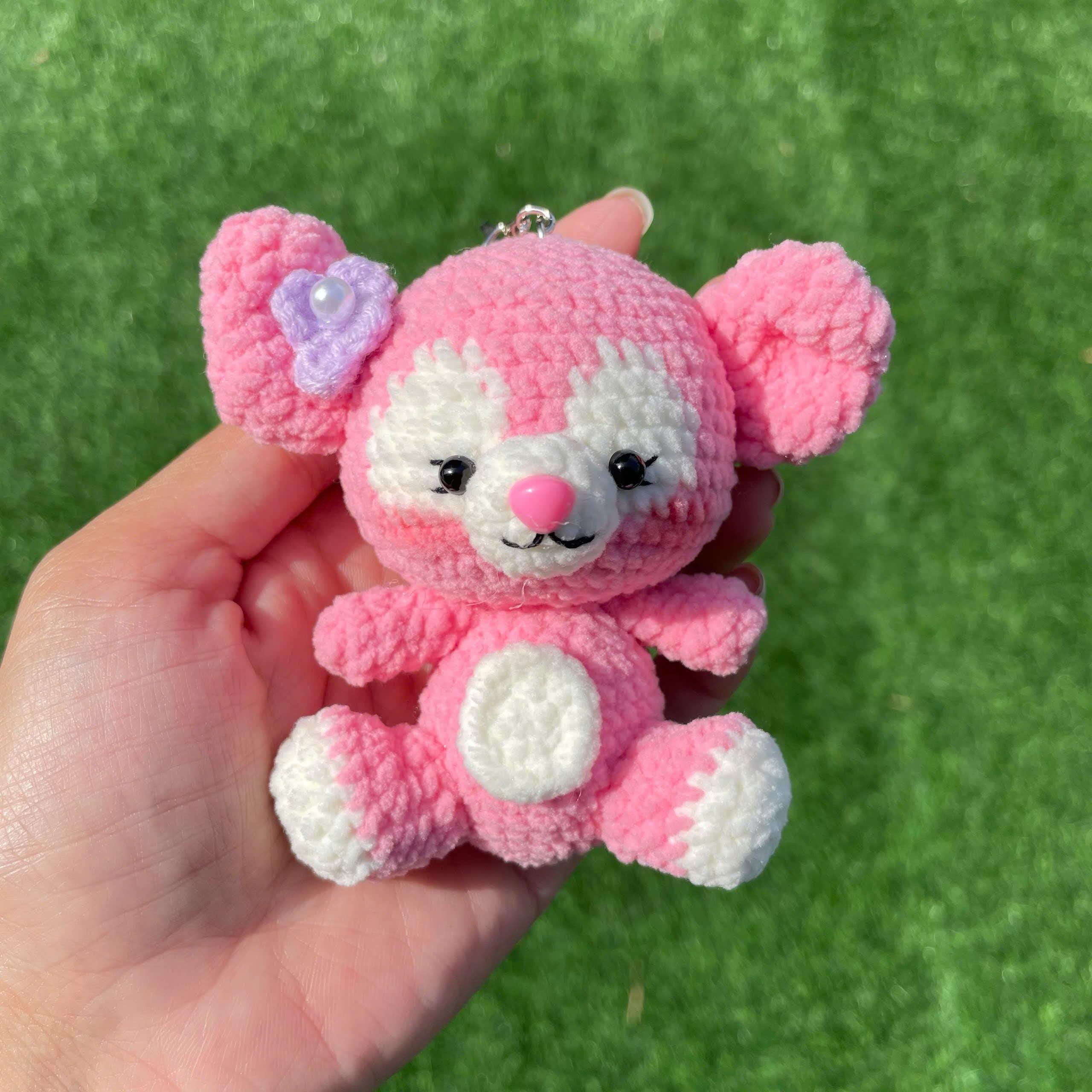 Handmade Crochet Shellie May Keychain, Pink Teddy Bear