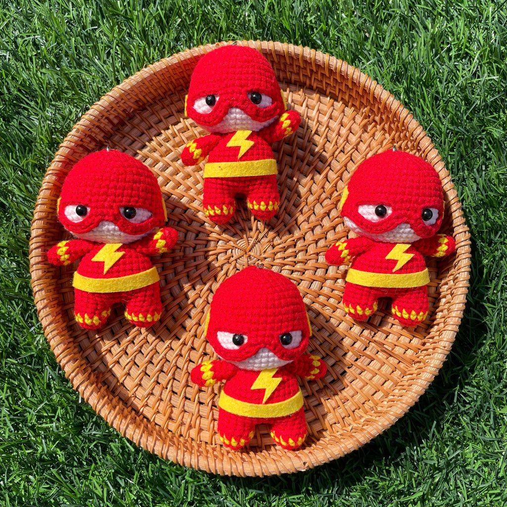 Handmade Crochet Flash Superhero Small Keychain