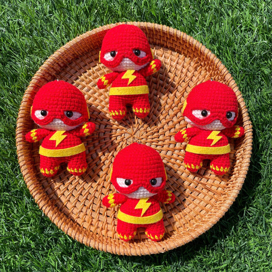 Handmade Crochet Flash Superhero Small Keychain