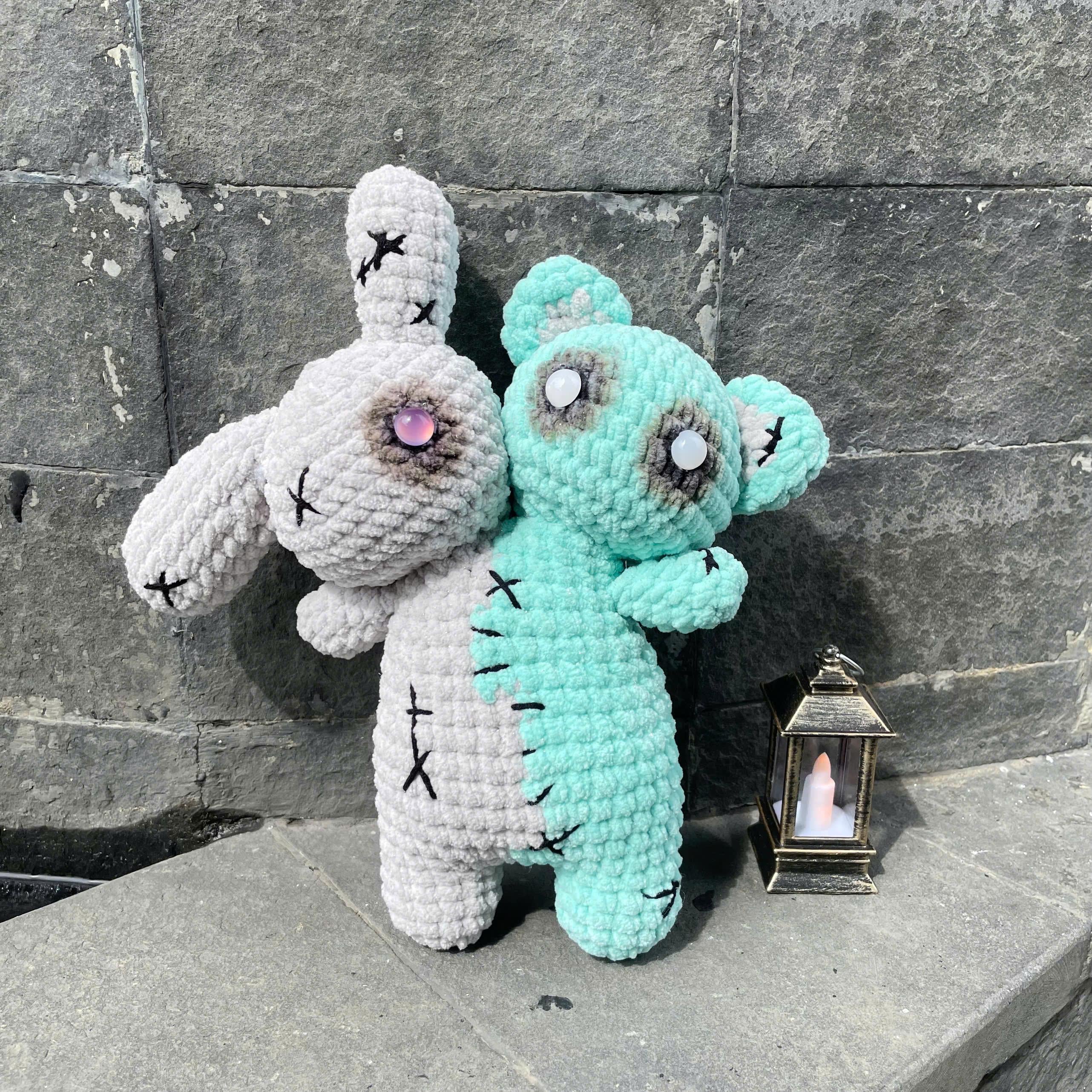 Creepy Crochet Halloween Bear Bunny Plush – Handmade Spooky Amigurumi Doll, Cute Scary Plush, Unique Halloween Collectible Gift, Decoration