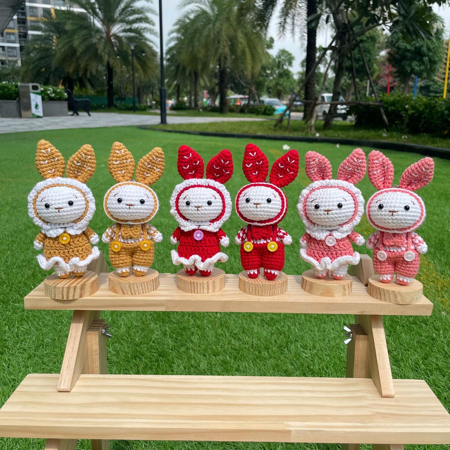 Handmade Crochet Bunny Couple Keychain