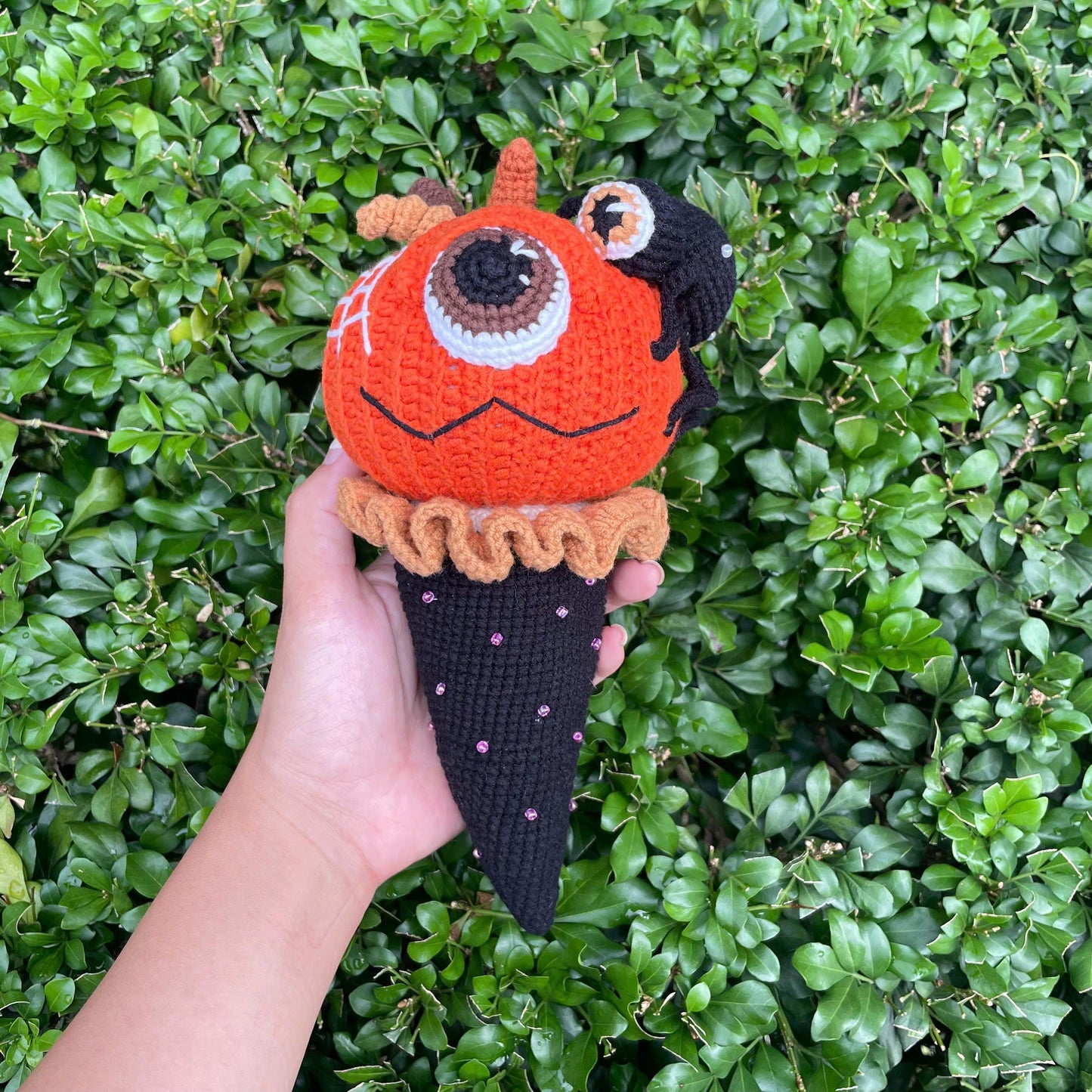 Handmade Crochet Halloween Creepy Pumpkin Ice Cream Plush