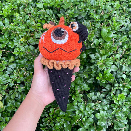 Handmade Crochet Halloween Creepy Pumpkin Ice Cream Plush