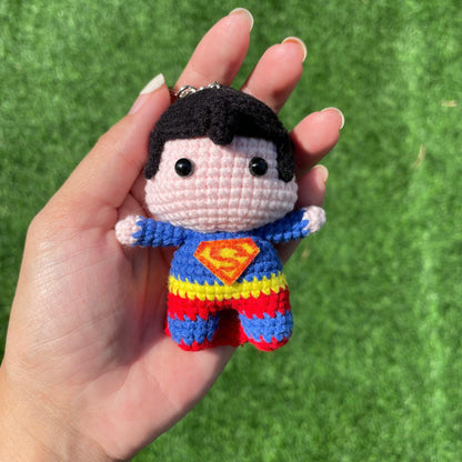 Handmade Crochet Superman Superhero Small Keychain