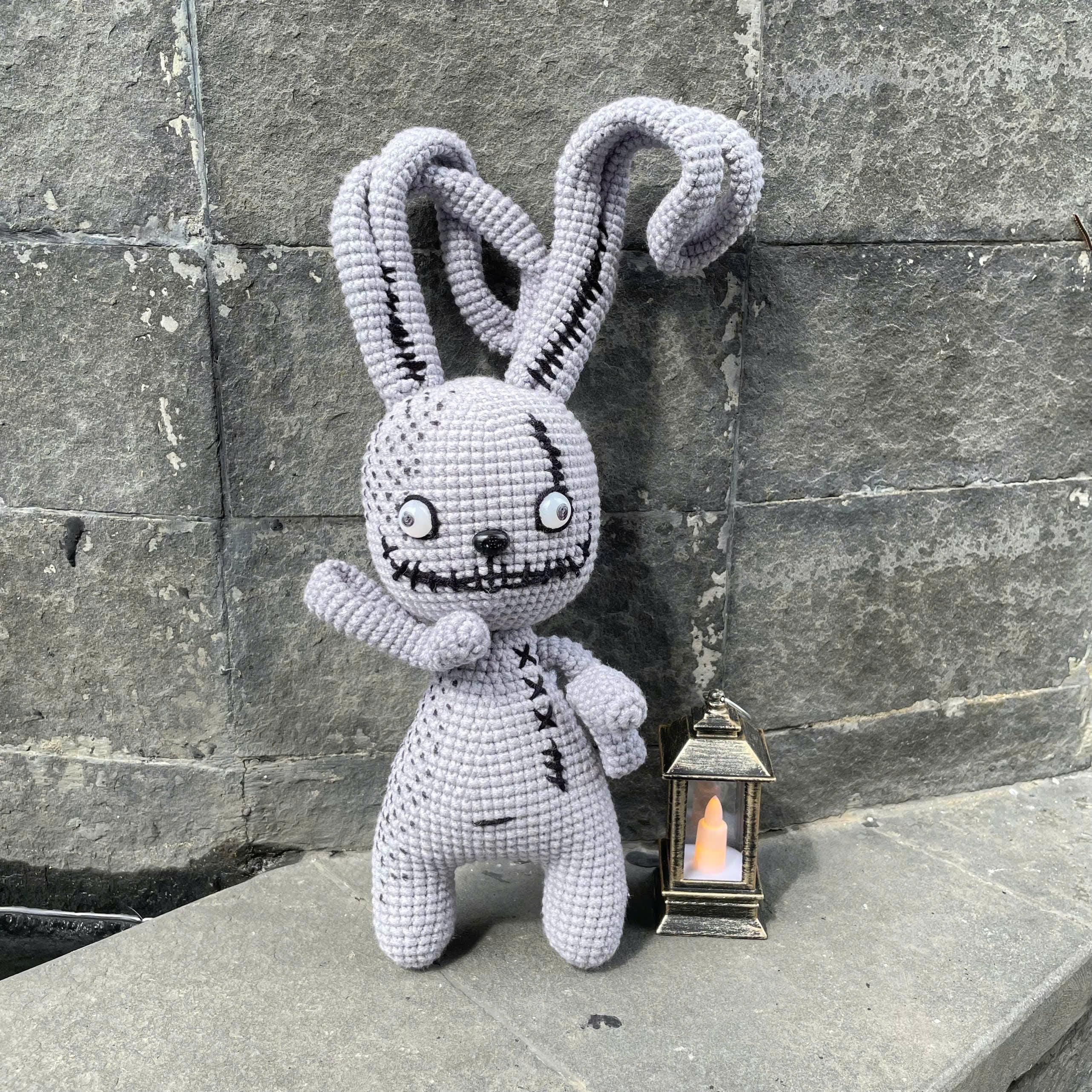 Creepy Crochet Bunny Plush – Handmade Spooky Amigurumi Doll, Cute Scary Plushie, Unique Halloween Collectible Gift, Decoration