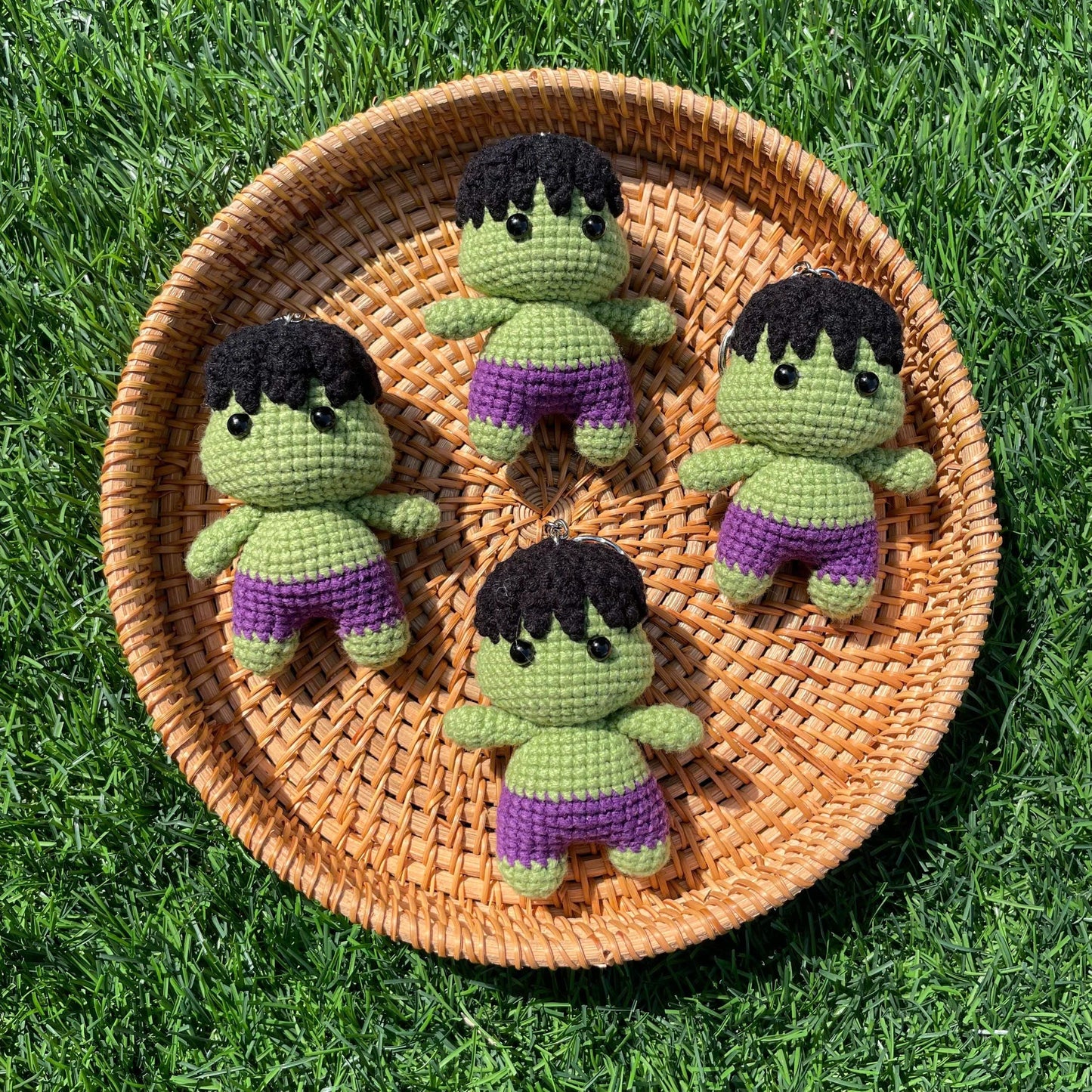 Handmade Crochet Hulk Superhero Small Keychain