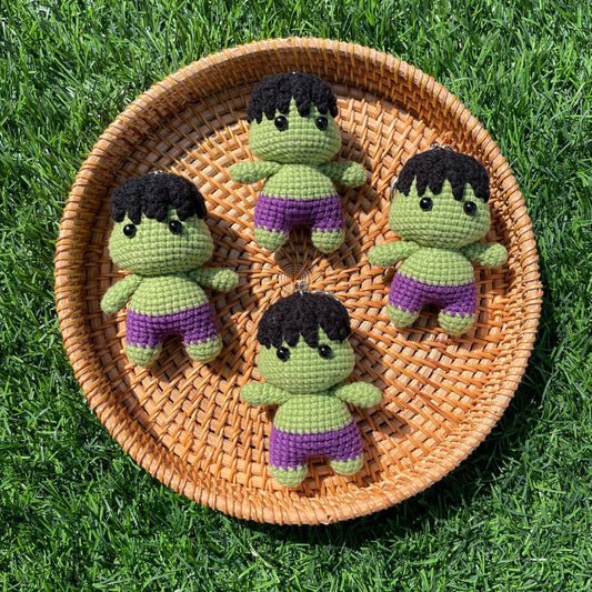 Handmade Crochet Hulk Superhero Small Keychain