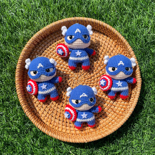 Handmade Crochet Captain America Superhero Small Keychain