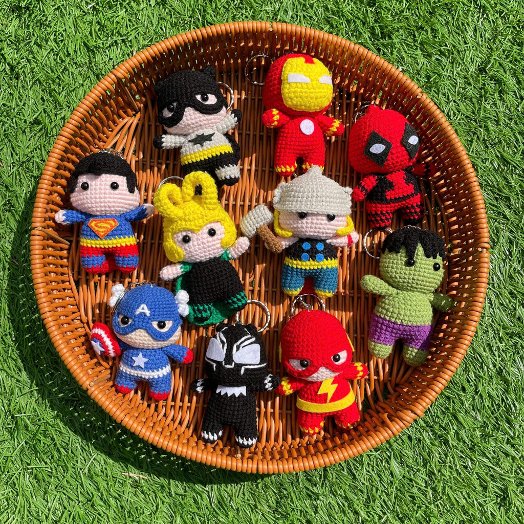 Handmade Crochet Black Panther Superhero Small Keychain