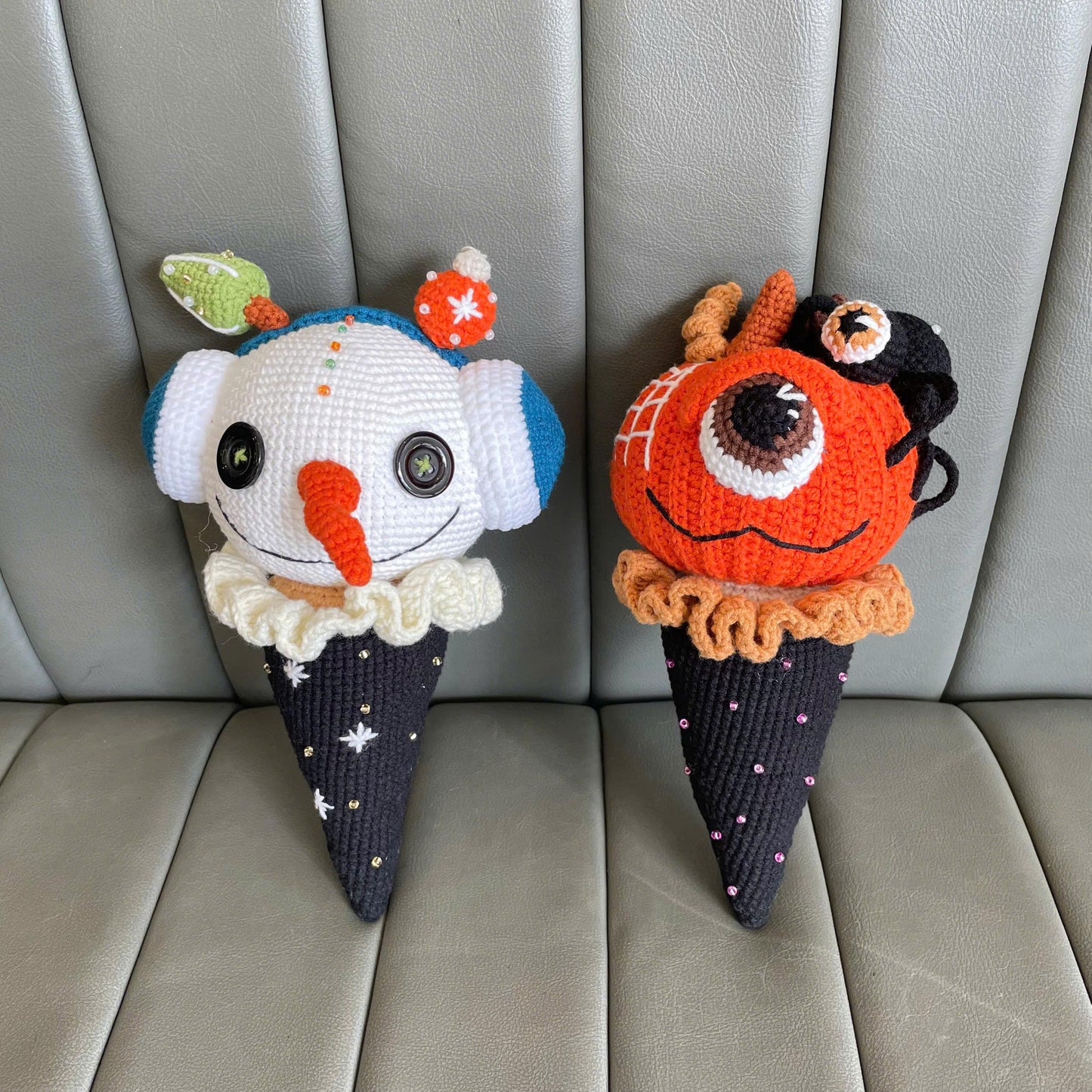 Handmade Crochet Halloween Creepy Pumpkin Ice Cream Plush