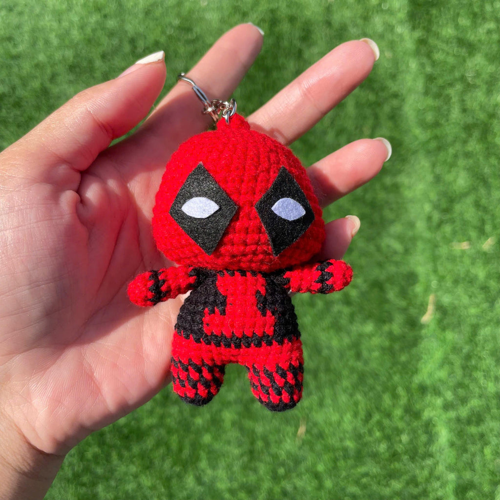 Handmade Crochet Deadpool Superhero Small Keychain