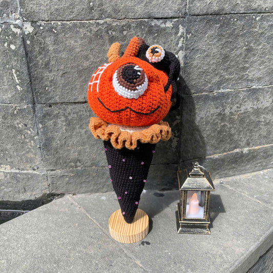 Handmade Crochet Halloween Creepy Pumpkin Ice Cream Plush
