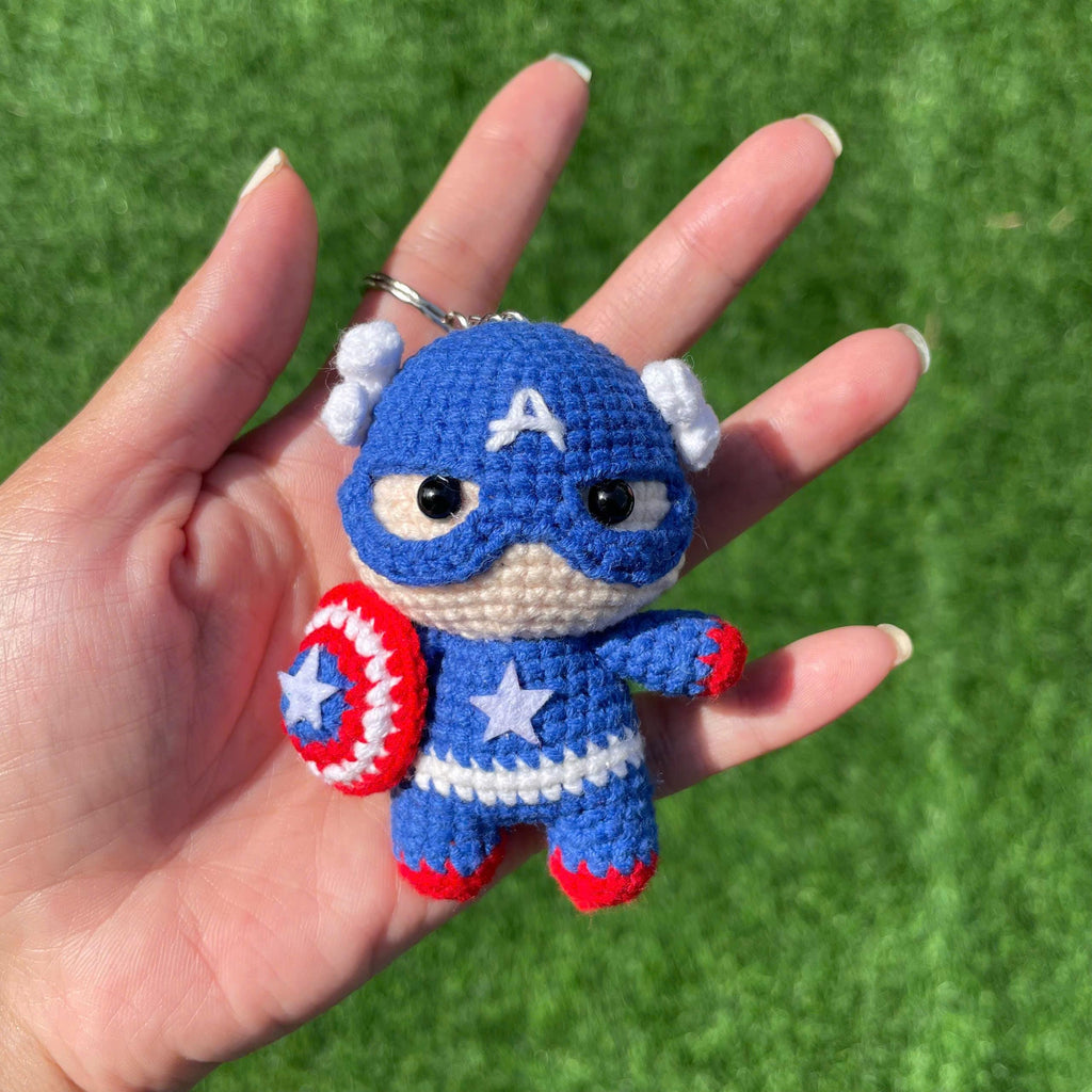 Handmade Crochet Captain America Superhero Small Keychain