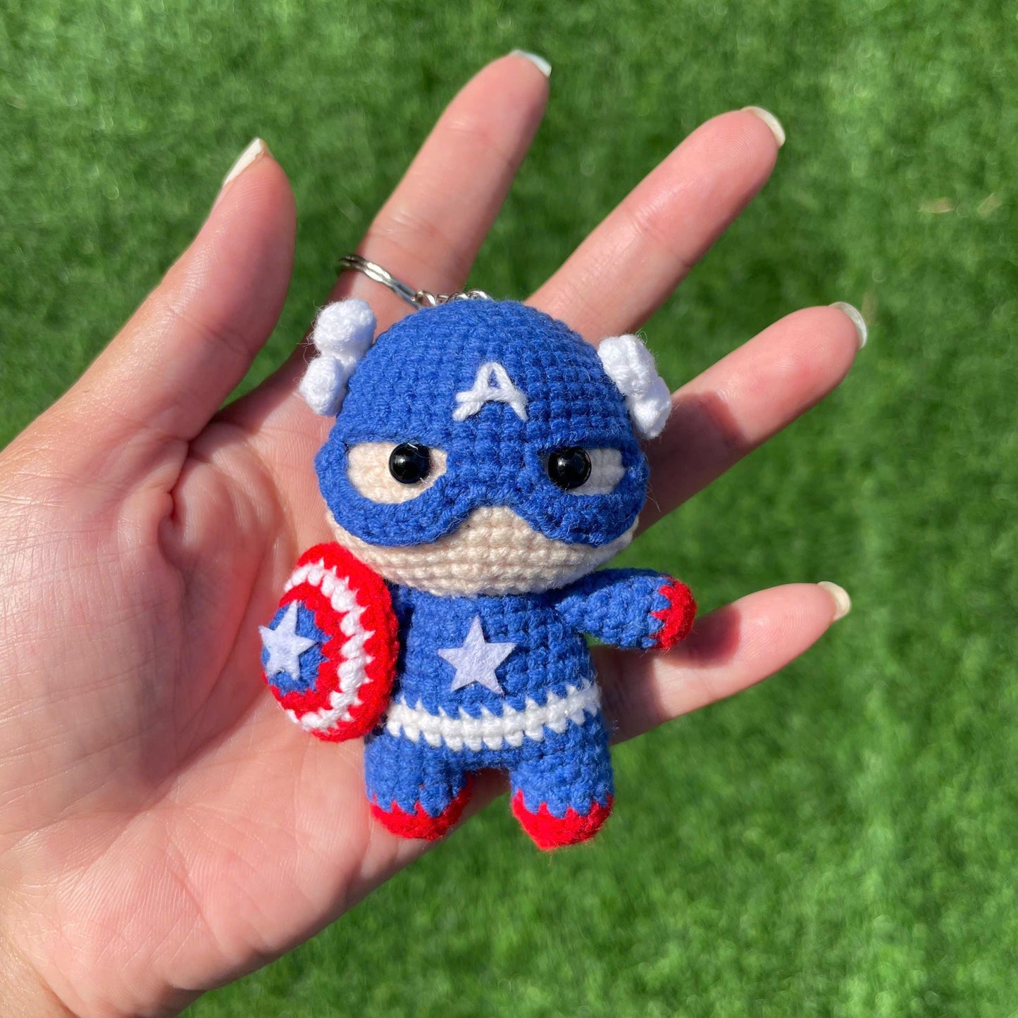 Handmade Crochet Captain America Superhero Small Keychain