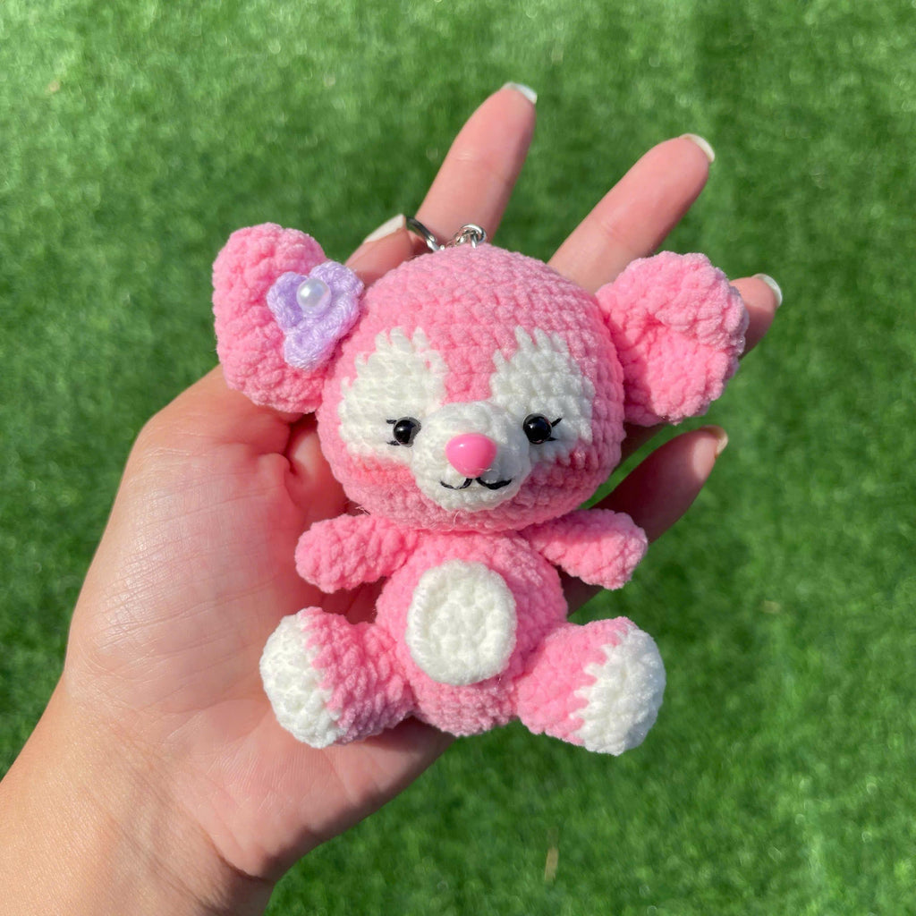 Handmade Crochet Shellie May Keychain, Pink Teddy Bear