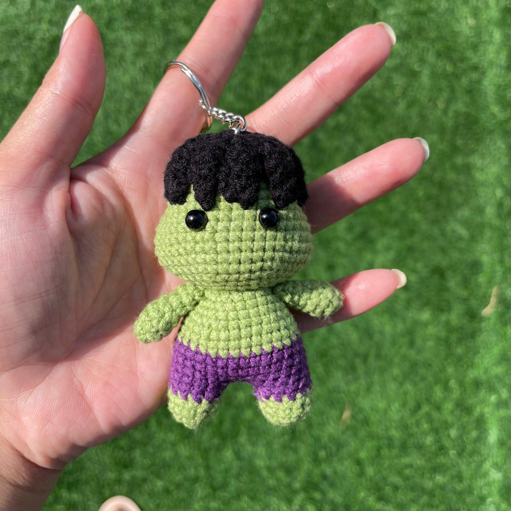 Handmade Crochet Hulk Superhero Small Keychain