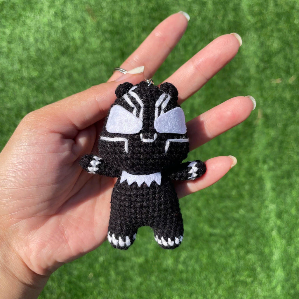 Handmade Crochet Black Panther Superhero Small Keychain