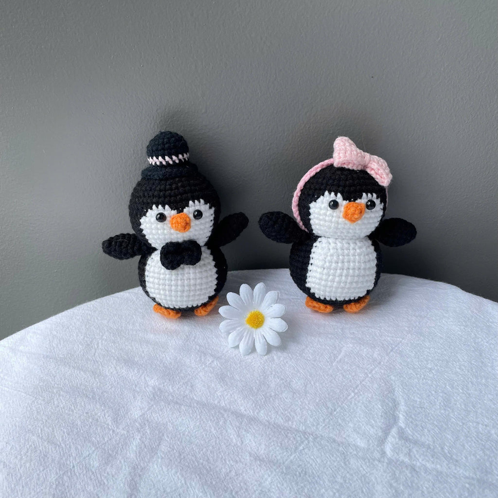 Handmade Crochet Penguin Couple Keychain