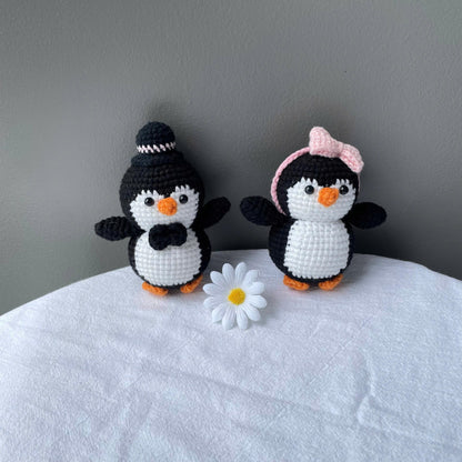 Handmade Crochet Penguin Couple Keychain