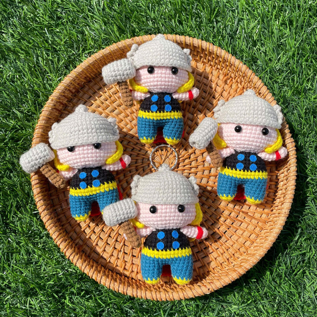 Handmade Crochet Thor Superhero Small Keychain