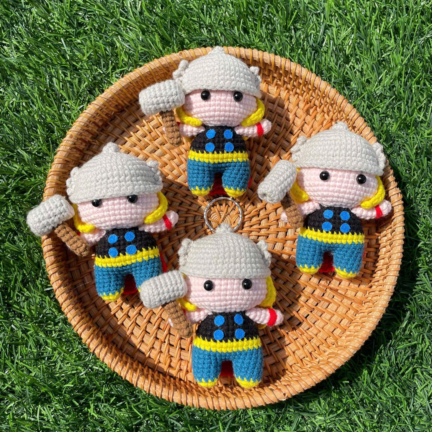 Handmade Crochet Thor Superhero Small Keychain