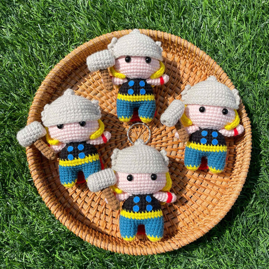 Handmade Crochet Thor Superhero Small Keychain