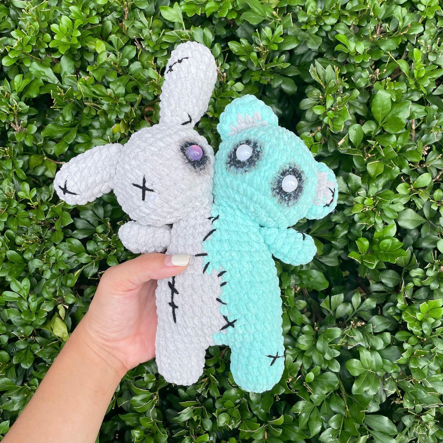 Handmade Crochet Halloween Bear Bunny 2 Head Plush