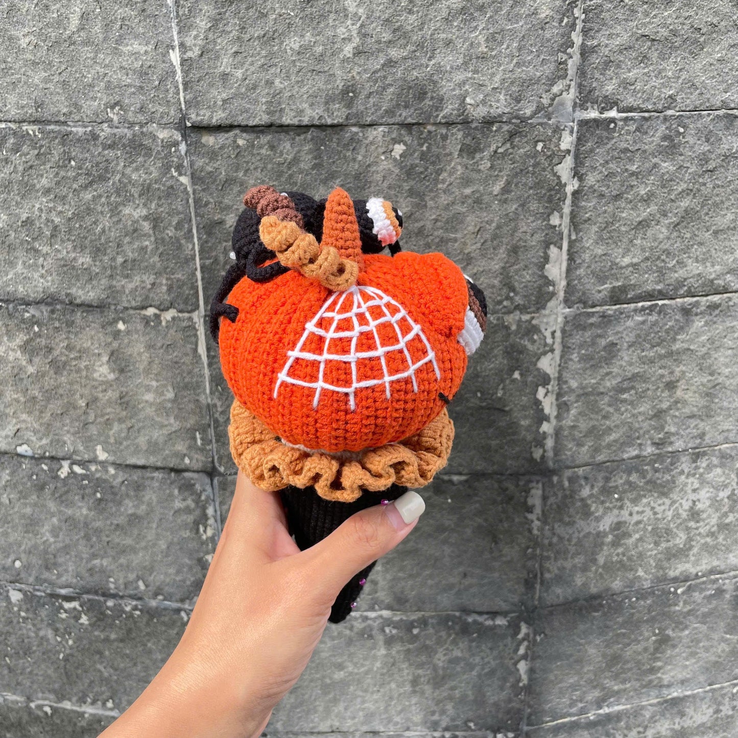 Handmade Crochet Halloween Creepy Pumpkin Ice Cream Plush