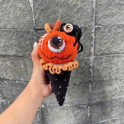 Handmade Crochet Halloween Creepy Pumpkin Ice Cream Plush