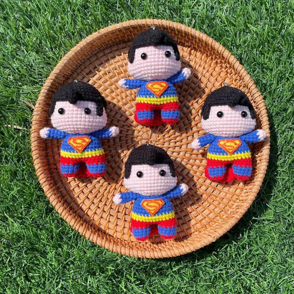 Handmade Crochet Superman Superhero Small Keychain
