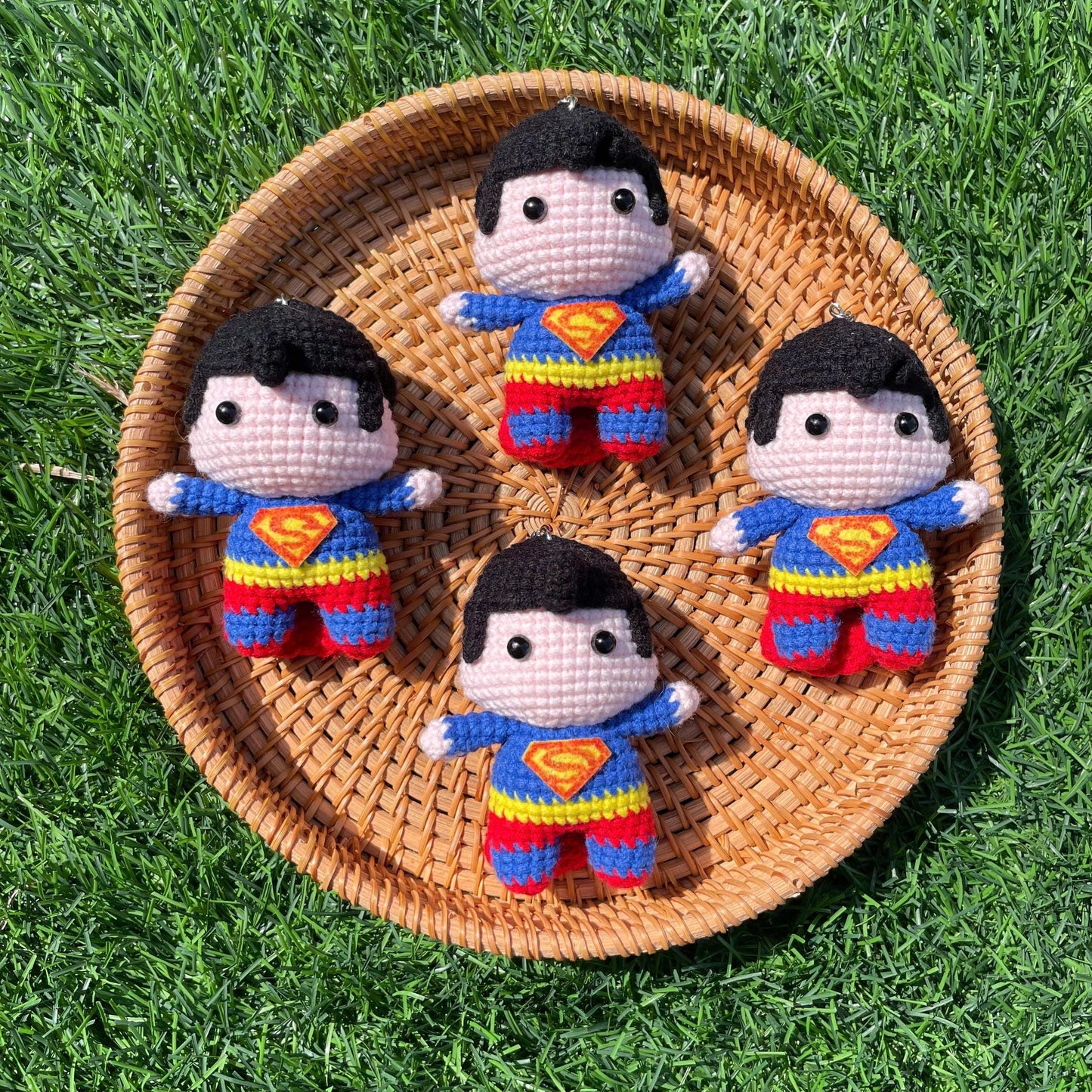 Handmade Crochet Superman Superhero Small Keychain