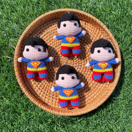 Handmade Crochet Superman Superhero Small Keychain