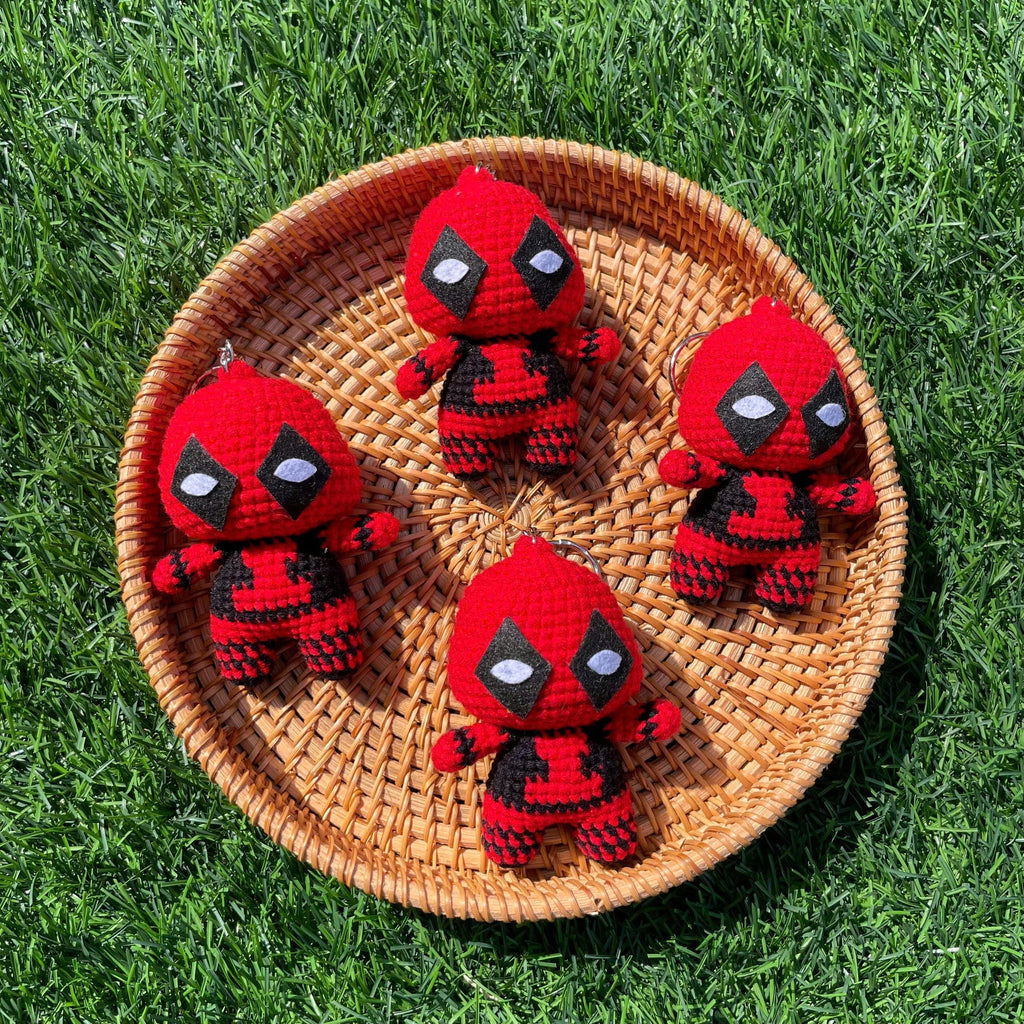 Handmade Crochet Deadpool Superhero Small Keychain