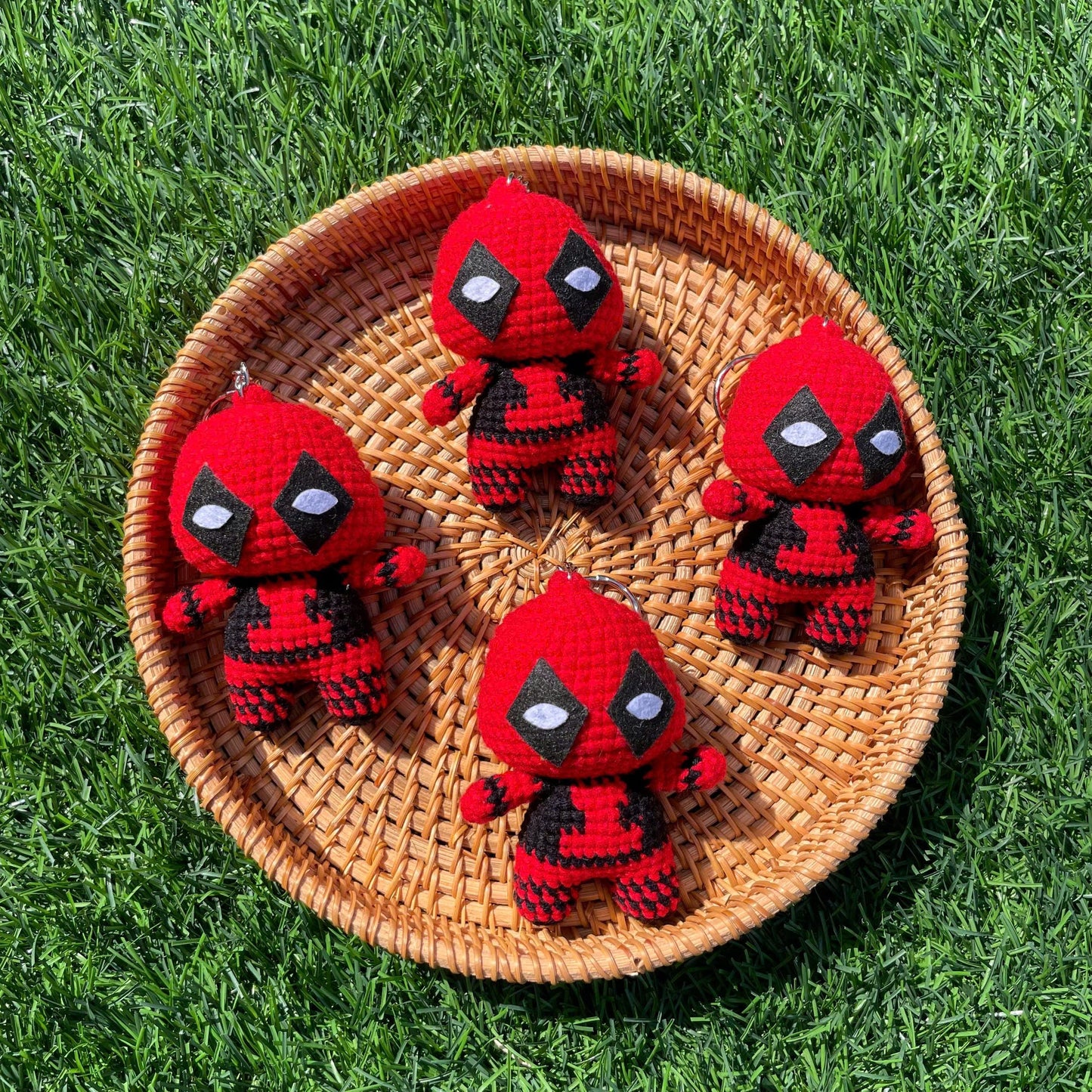 Handmade Crochet Deadpool Superhero Small Keychain