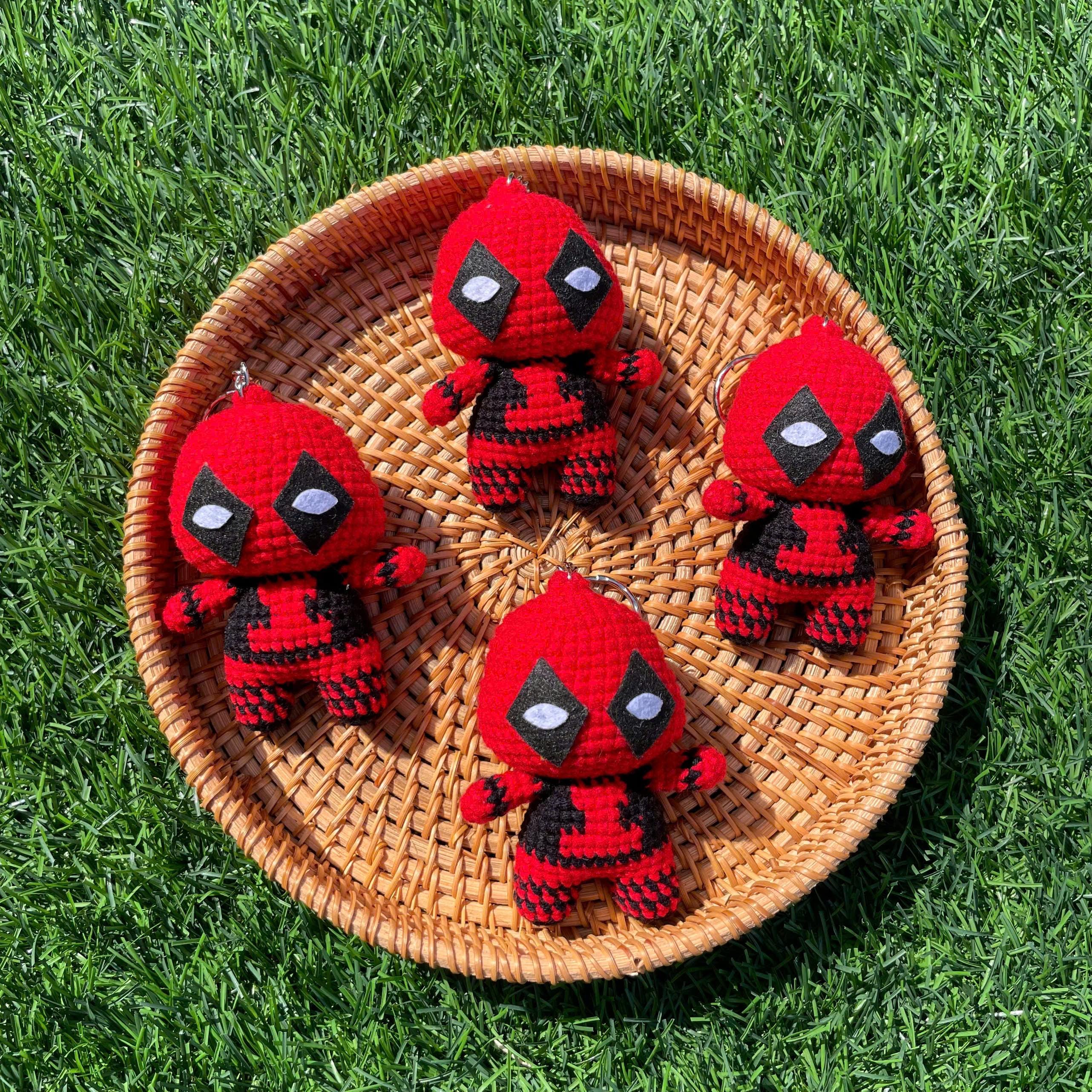 Handmade Crochet Deadpool Superhero Small Keychain