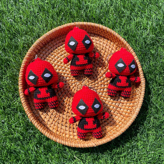 Handmade Crochet Deadpool Superhero Small Keychain