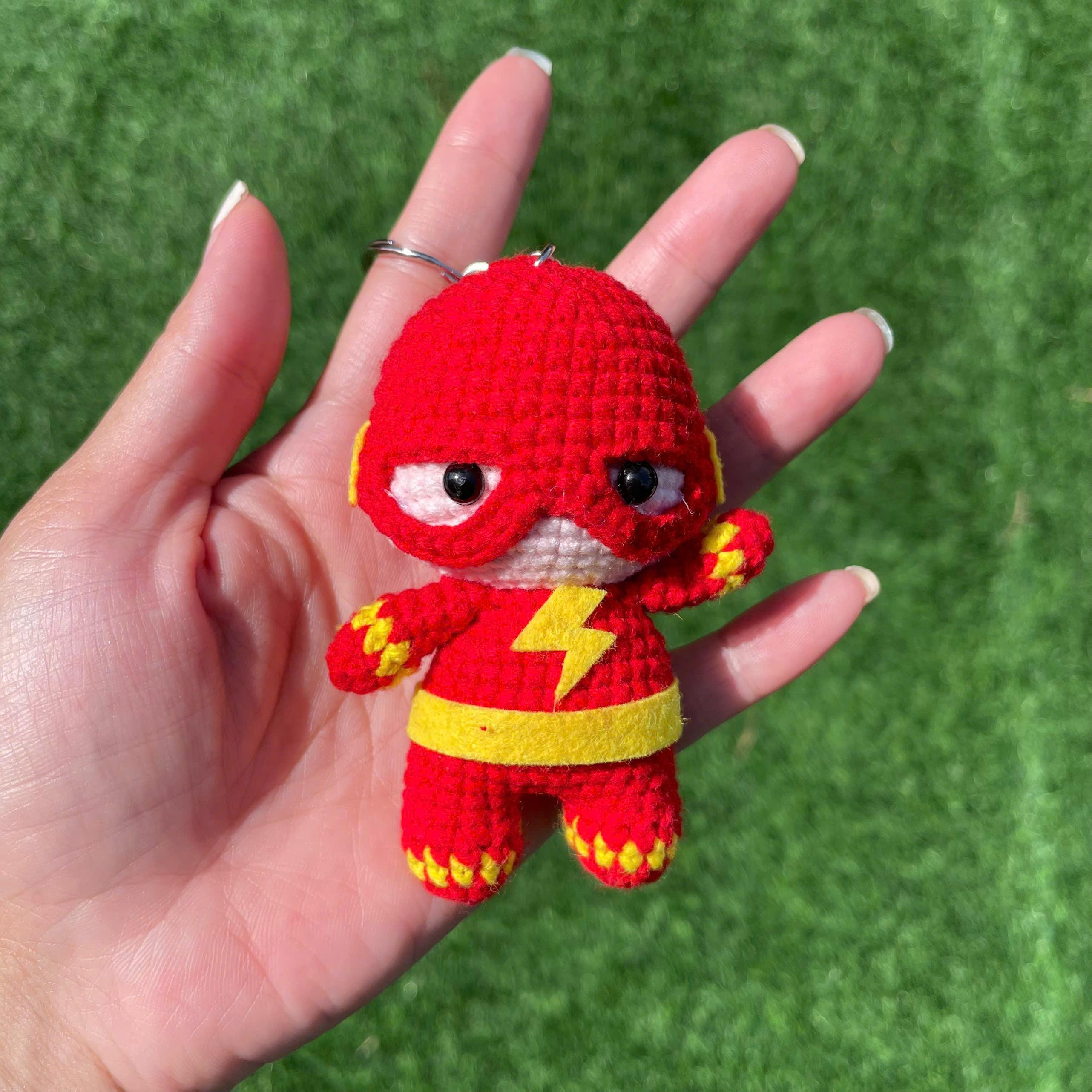 Handmade Crochet Flash Superhero Small Keychain