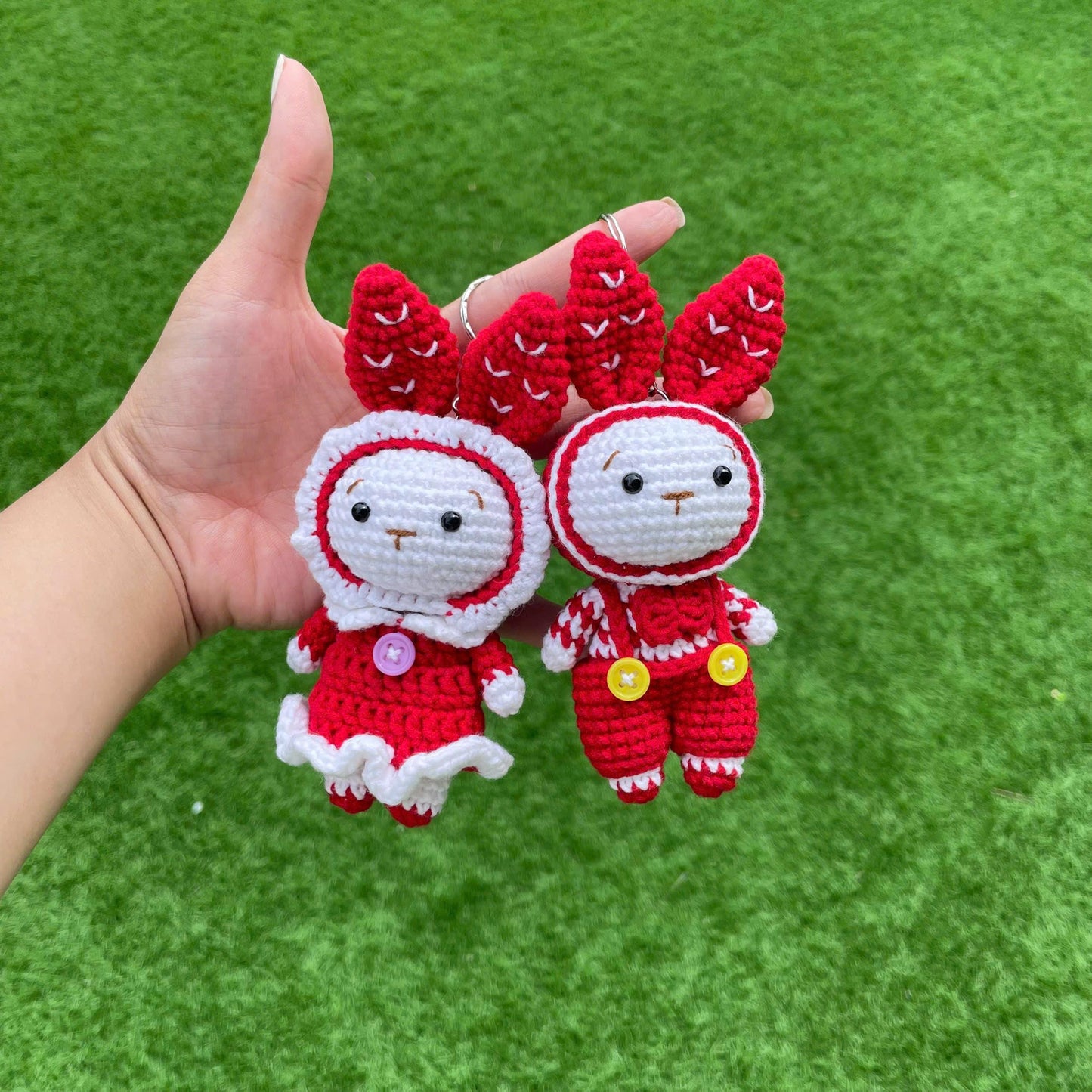 Handmade Crochet Bunny Couple Keychain
