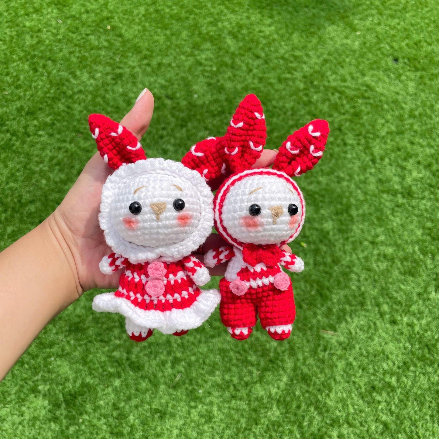 Handmade Crochet Bunny Couple Keychain