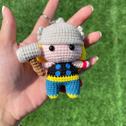 Handmade Crochet Thor Superhero Small Keychain