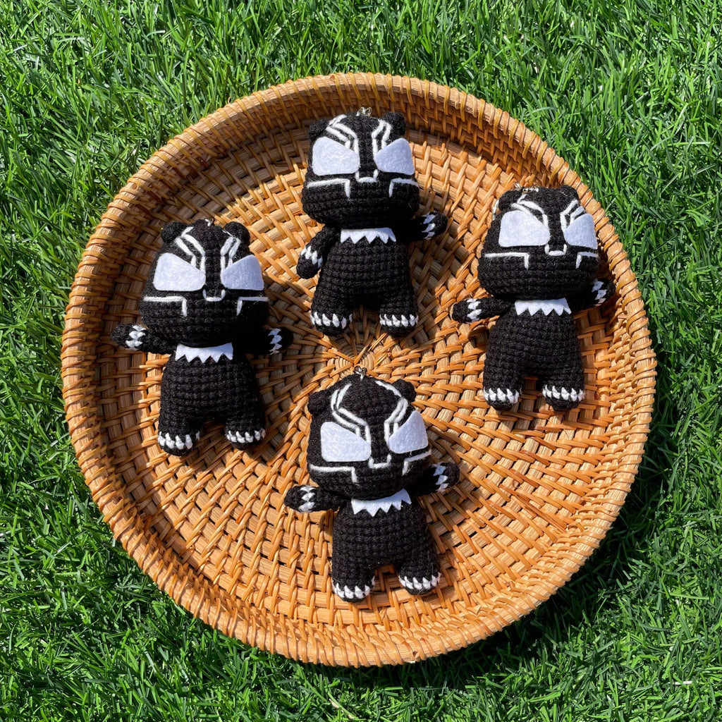 Handmade Crochet Black Panther Superhero Small Keychain