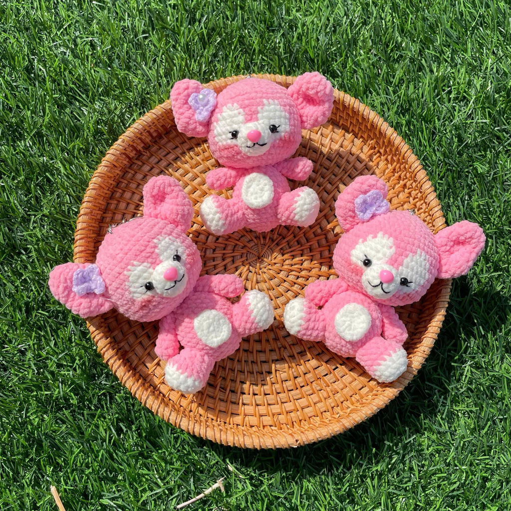 Handmade Crochet Shellie May Keychain, Pink Teddy Bear
