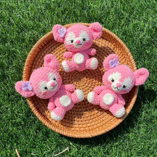 Handmade Crochet Shellie May Keychain, Pink Teddy Bear
