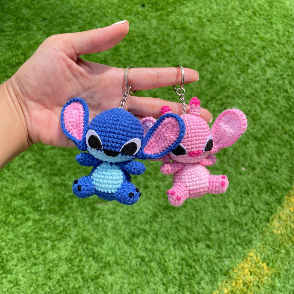 Handmade Crochet Stitch Keychain - Lilo & Stitch Charm