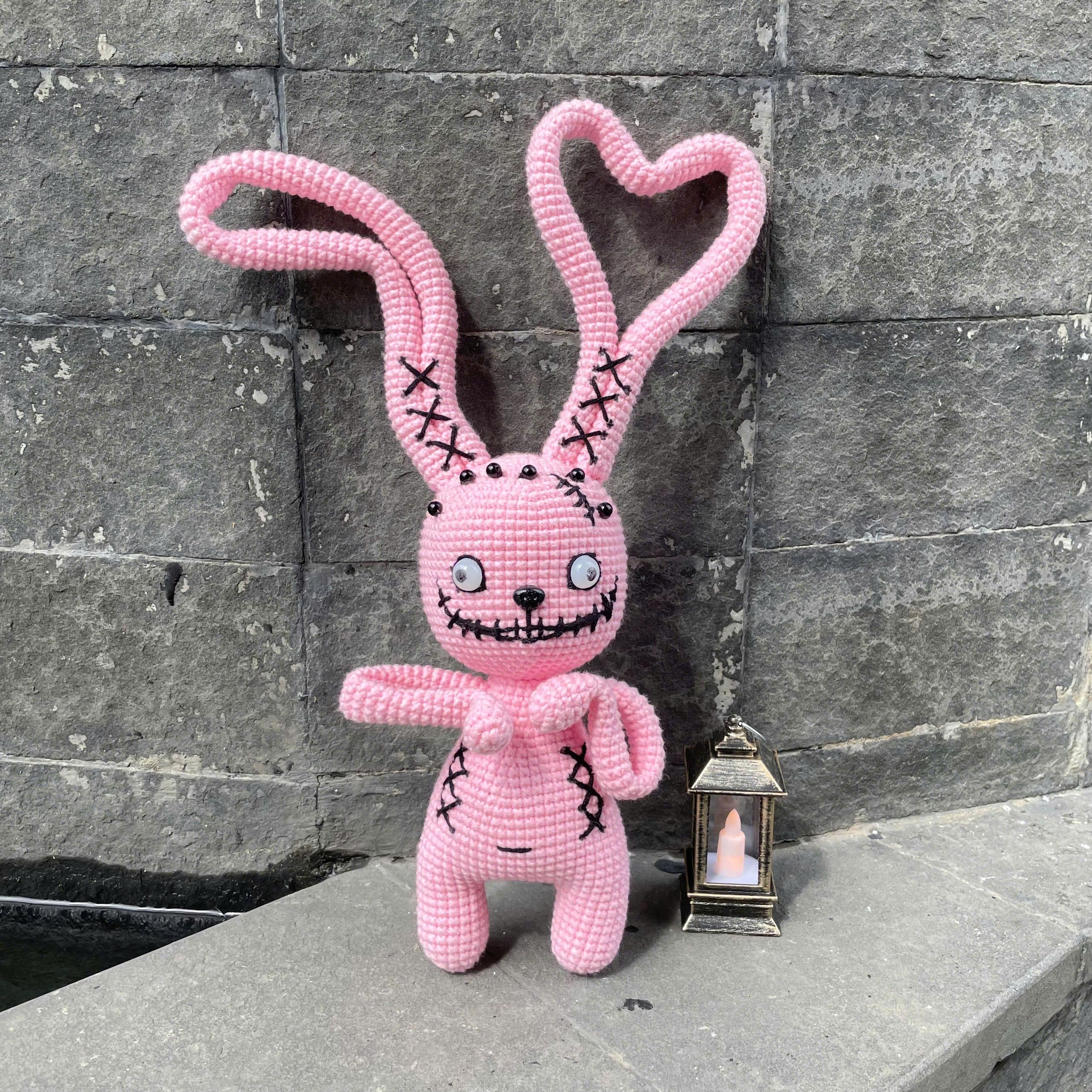 Creepy Crochet Bunny Plush – Handmade Spooky Amigurumi Doll, Cute Scary Plushie, Unique Halloween Collectible Gift, Decoration