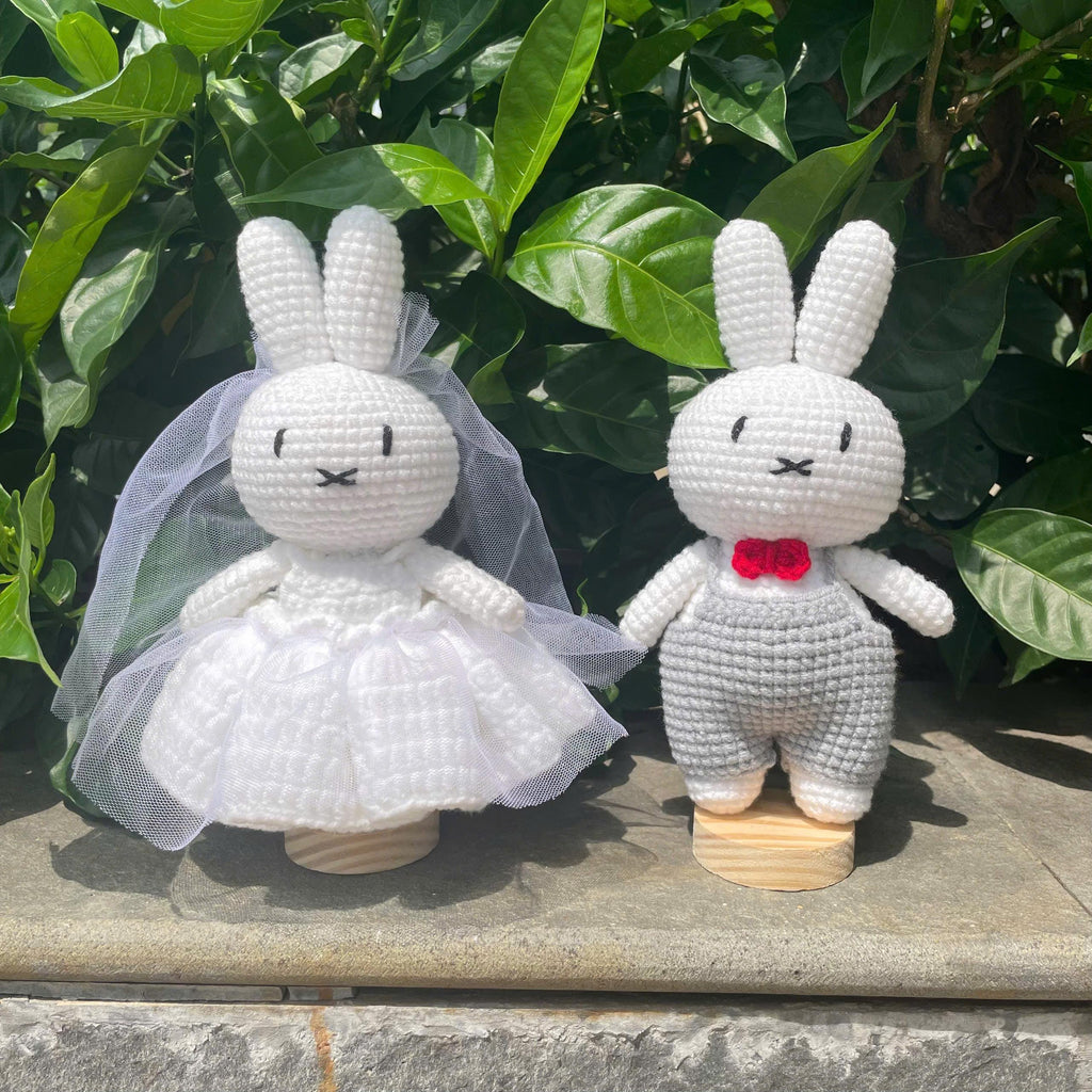 Handmade Crochet Wedding Bunny Couple Plushies
