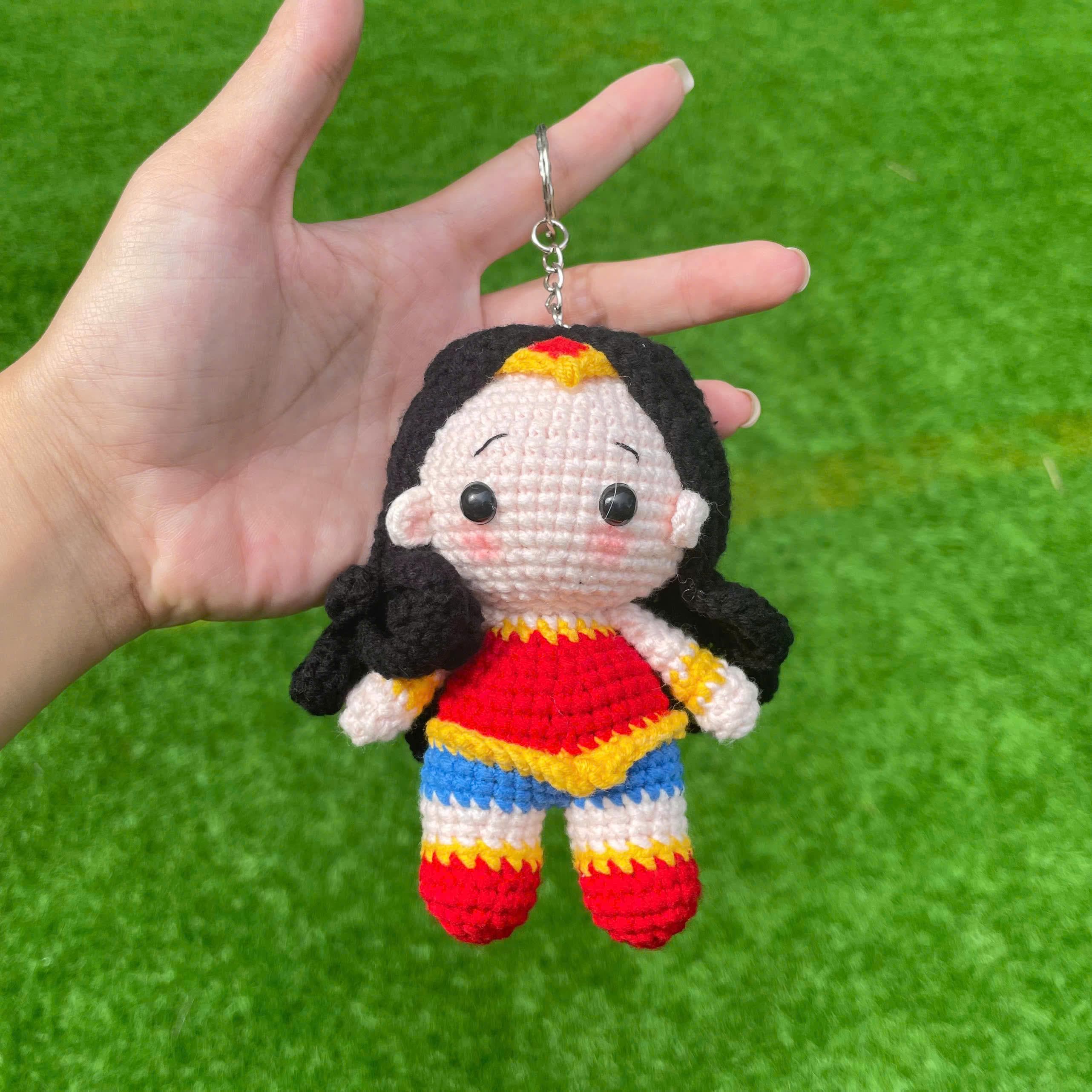 Handmade Crochet Wonder Woman Superhero Keychain